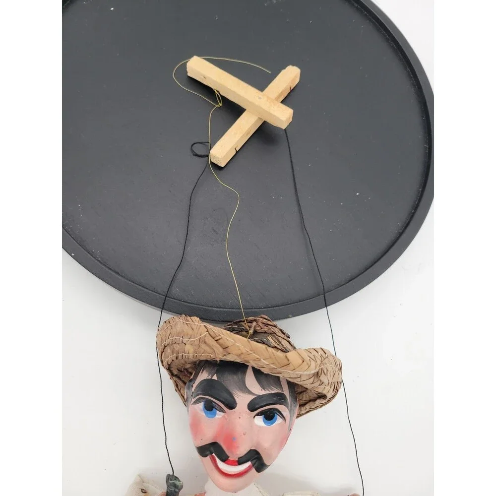 Vintage Mexican Marionette String Puppet Folk Art Bandido/Vaquero With Sombrero